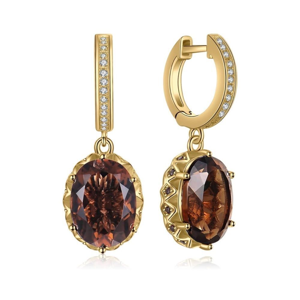 7.2ct 14k Oval Shape Natural Smoky Quartz Diamond Earrings